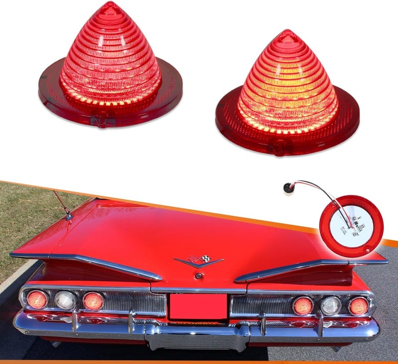 2PCS Rear Red Lens Red LED Tail Light Lamps For 1960 1961 Chevrolet Bel Air/Biscayne/Nomad/El Camino & Impala